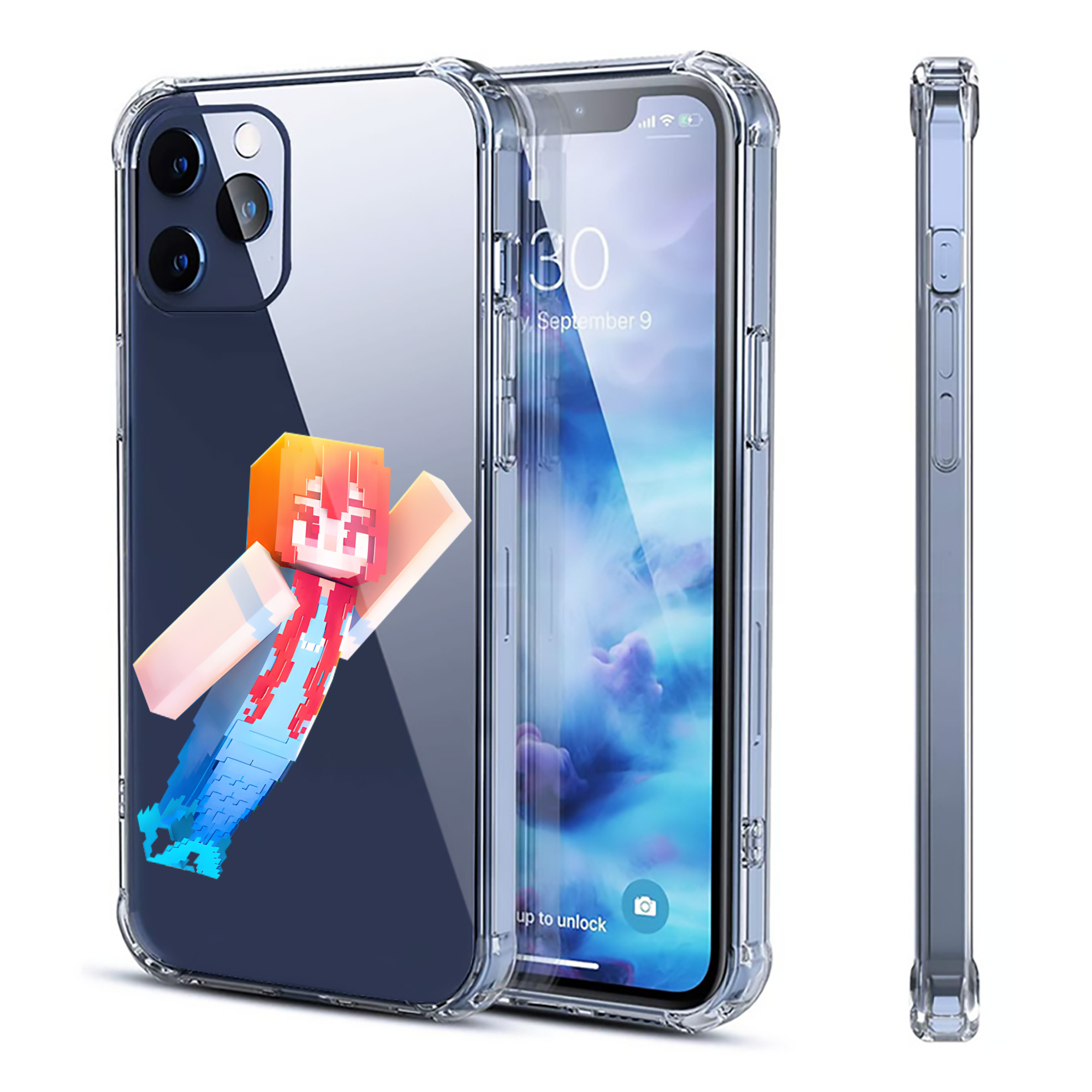 （画像用） マインクラフト ブロックの世界 Minecraft MC Block world 【iPhone 12シリーズ対応】透明スマホケース（クリアソフトケース）